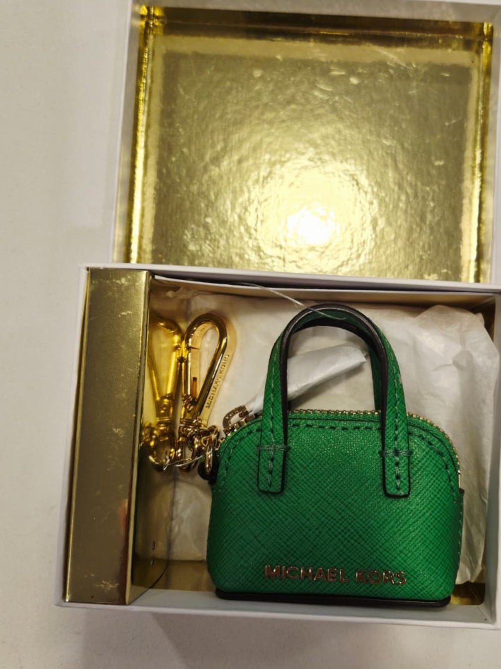 Michael Kors Green Mini Tote Key & Card Holder with Gold Hardware